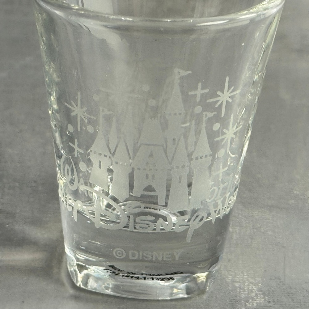 Disney World Shot Glass Clear Etched Frosted Cinderella Castle Souvenir Magic